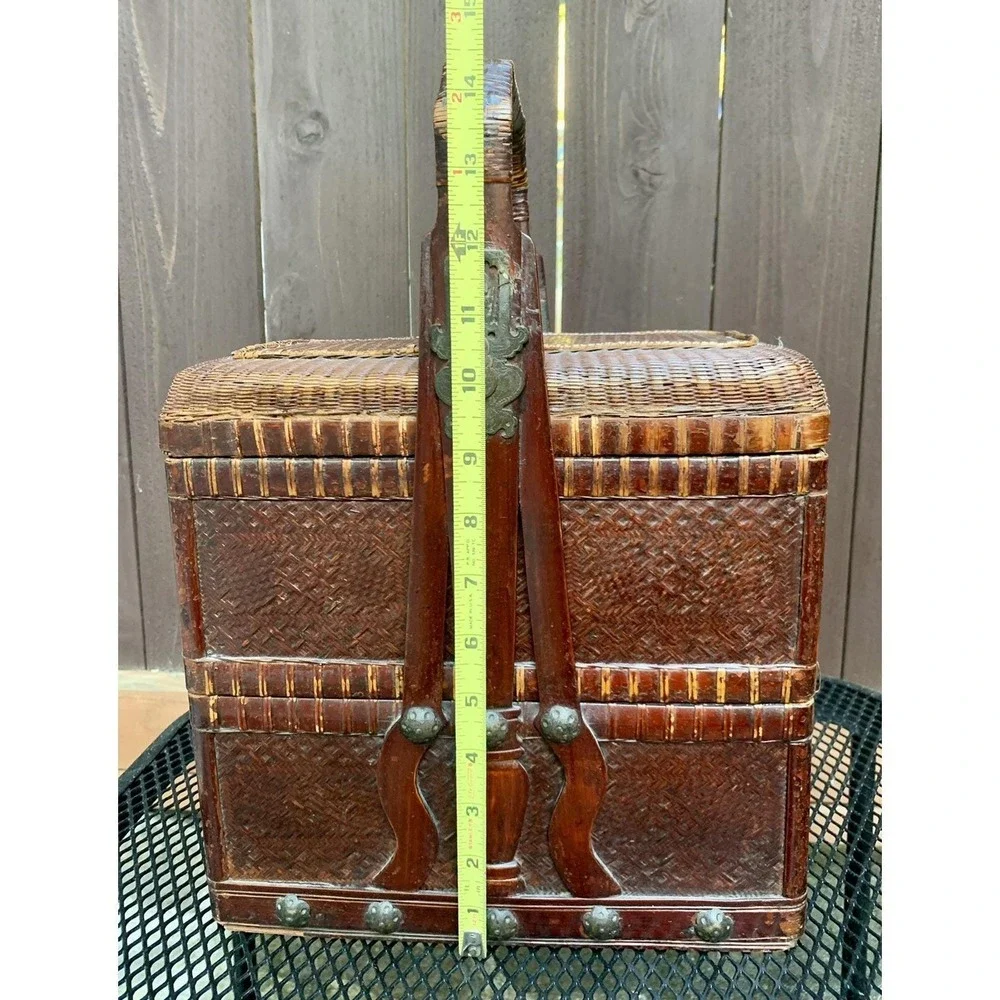 Antique Chinese Shandong Wedding Box Basket Collectible Decoration